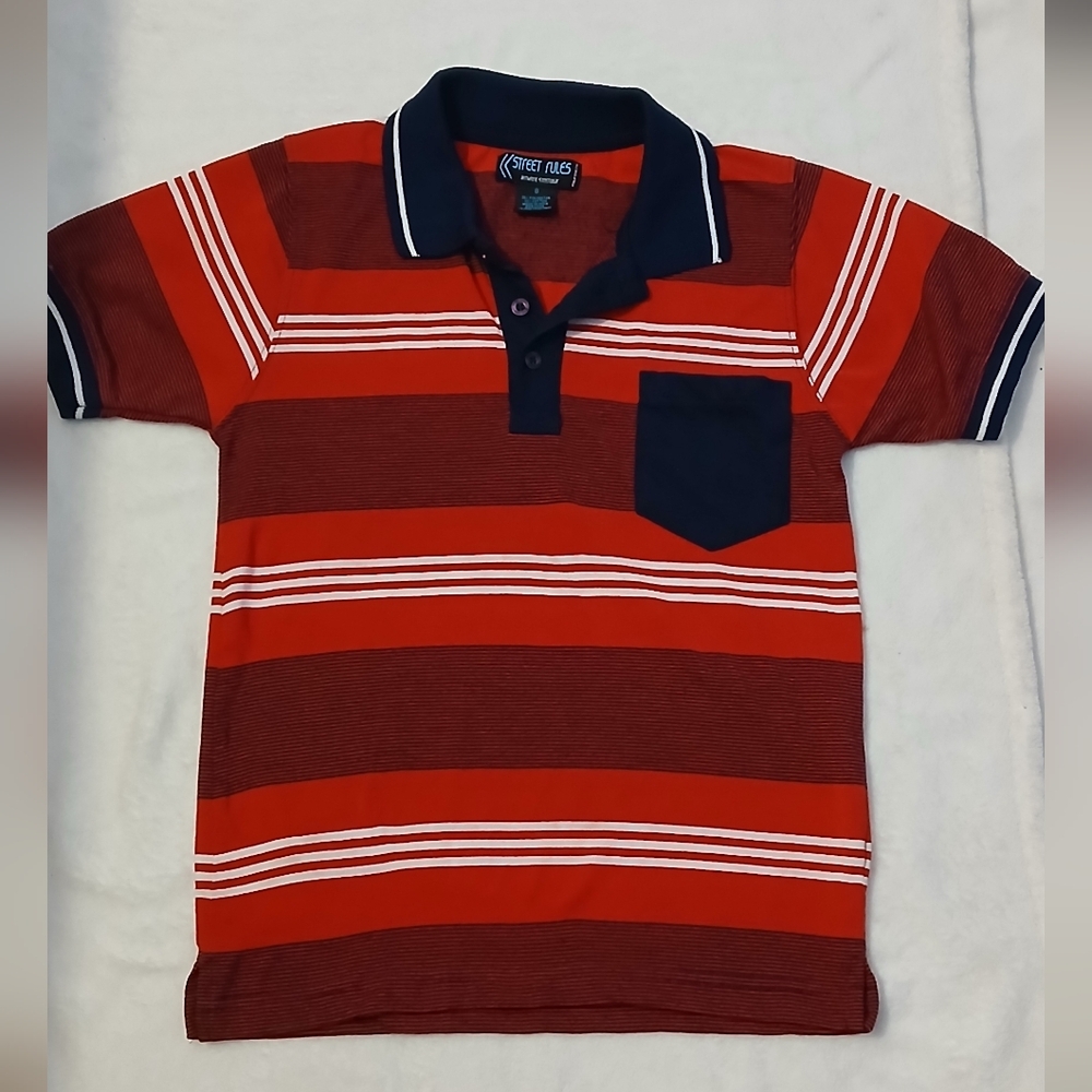 Kids Red and Navy Striped Polo Shirt